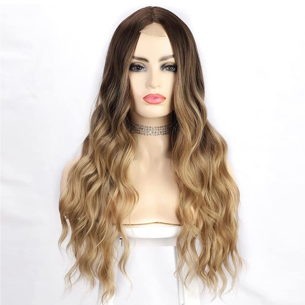 Human Hair Blend Blonde Ombr Lace Front Wig